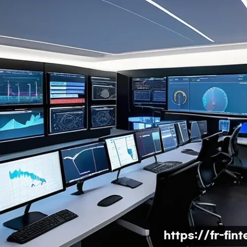 AI 기술을 활용한 시장 예측 - A sophisticated futuristic financial trading room in Paris, filled with large transparent digital sc...