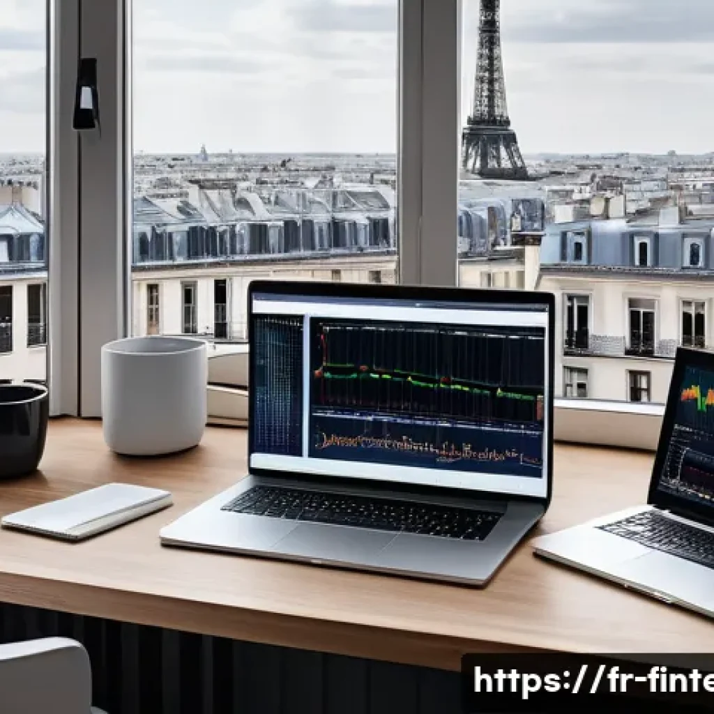 AI 기반 펀드 평가 시스템 - A sophisticated financial analyst's workspace in Paris, featuring multiple high-resolution monitors ...