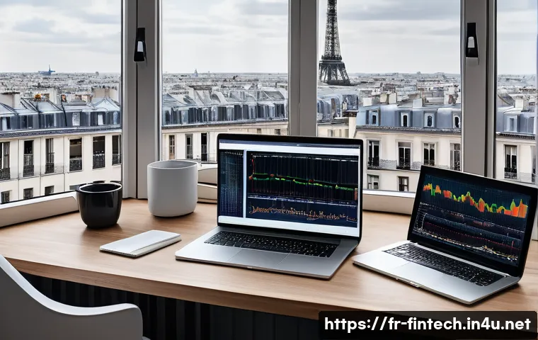 AI 기반 펀드 평가 시스템 - A sophisticated financial analyst's workspace in Paris, featuring multiple high-resolution monitors ...