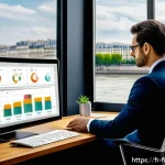 Home 18 자산 관리 자동화 도구 - A sleek, modern financial dashboard interface displayed on a high-resolution computer screen in a st...