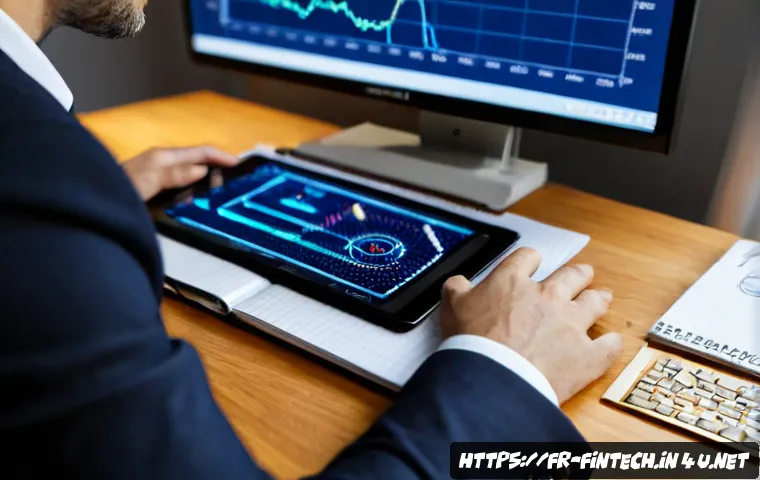 Home 17 블록체인 트랜잭션 분석 - Photorealistic close-up of a French financial analyst at a clean modern desk in Paris, studying bloc...